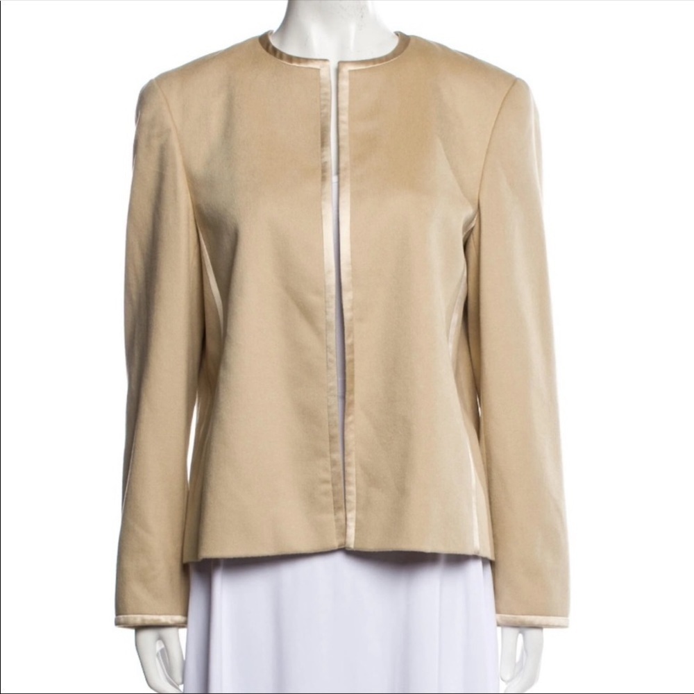Escada Vintage circle neck jacket silk wool angora luxury fur coat size 40